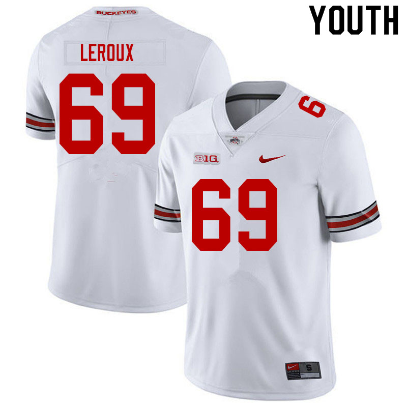 Ohio State Buckeyes Trey Leroux Youth #69 White Authentic Stitched College Football Jersey